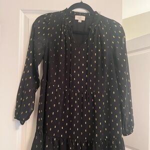 LOFT Outlet Petite XSP Flowy Black and Gold Dress